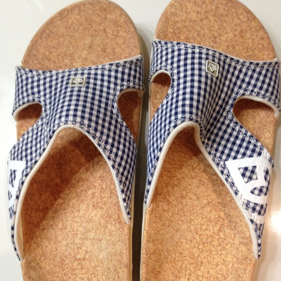 Shoes - Navy and white slip ons with around a 1" heel